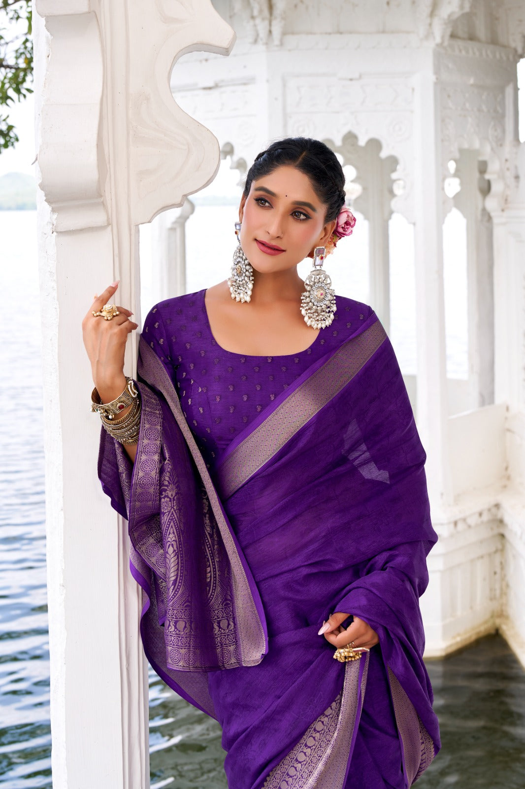 Chinon purple saree